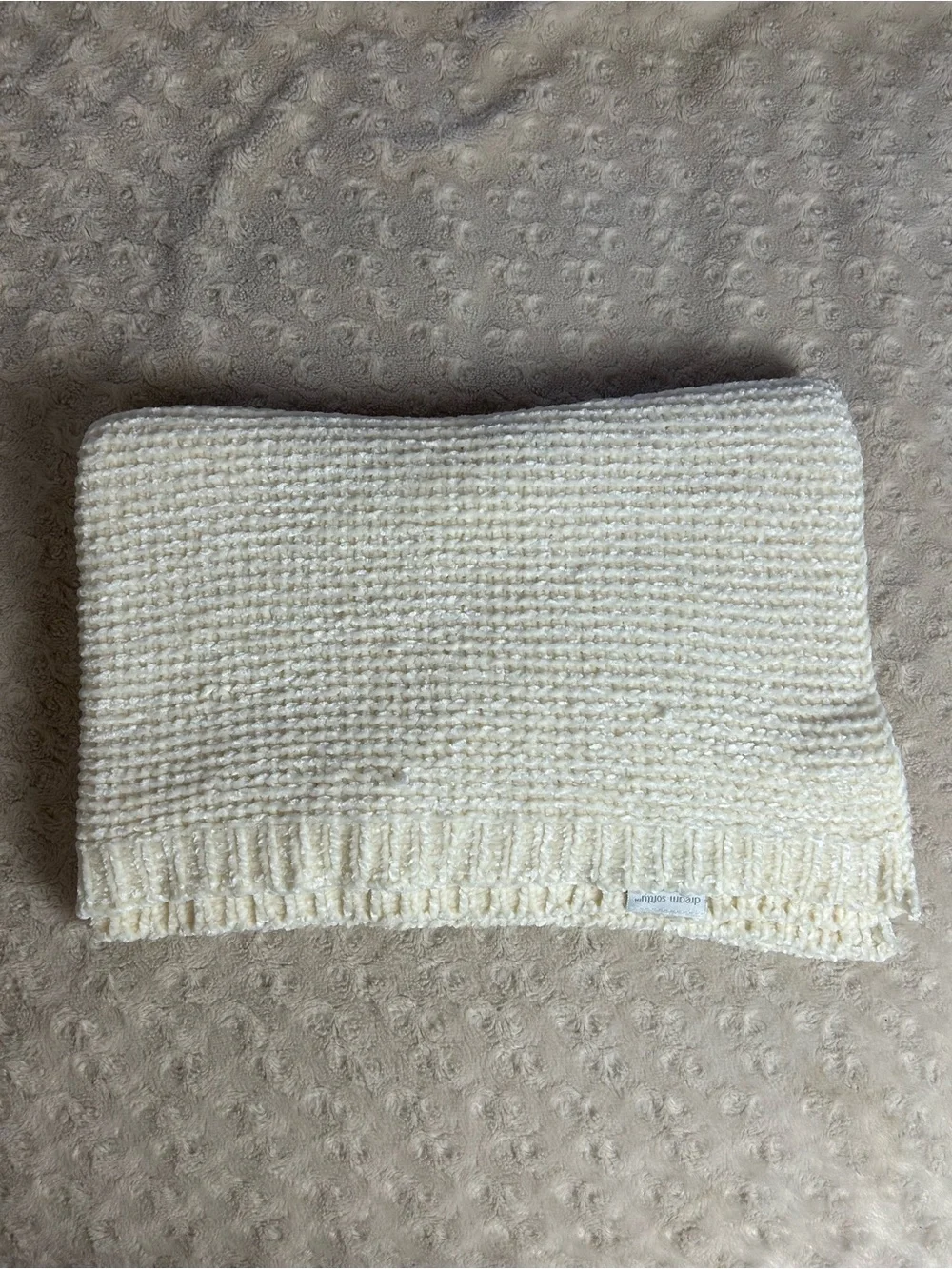 Dream Softly Baby Blanket Berkshire Chenille Sweater Knit Ivory Off White Cream